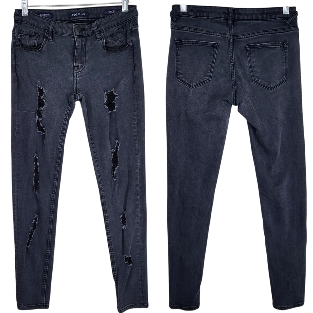 Vigoss The Jagger Super Skinny Jeans Distressed Faded Black Washed Women's Sz 26